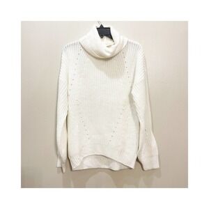 Poof Apparel Women's Ivory Sweater With Mock Neck  Size L 116153